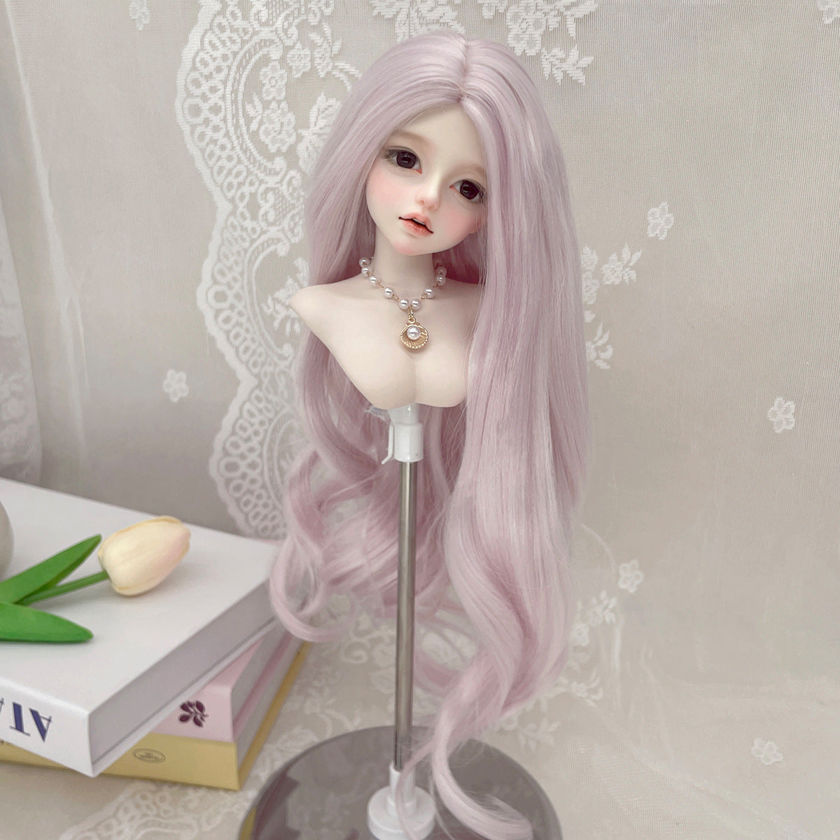Silk Mid-length Long Curly Hair Embryo Head Cover Can Be Cos Wig