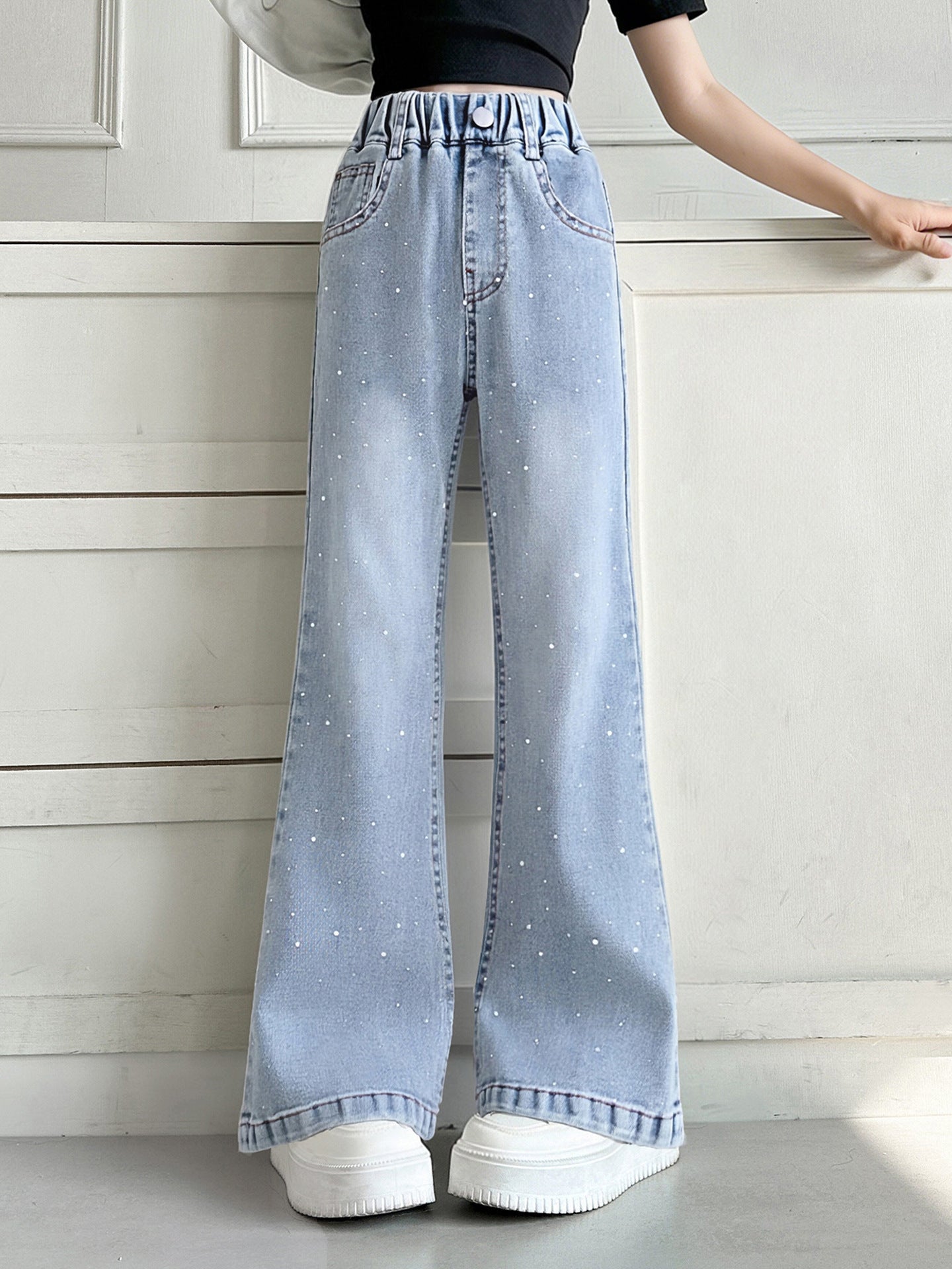 Stretch Flared Summer Korean Style Western Slimming Jeans Thin Mosquito Children's Pants