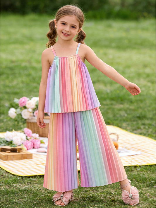 Summer Sweet Fresh Sling Pleated Pants Children's Suit
