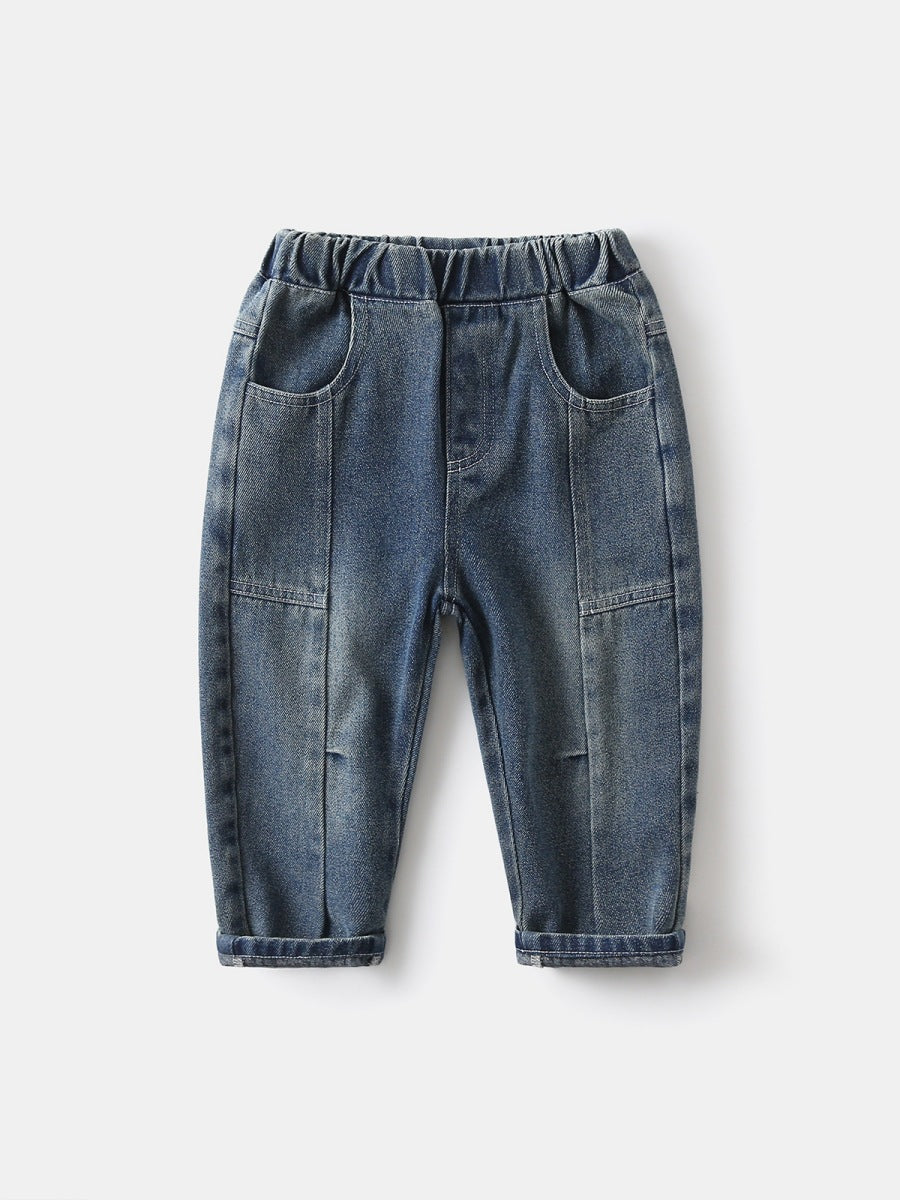 Children's Jeans Korean Style Washed-out Vintage Solid Children's Pants