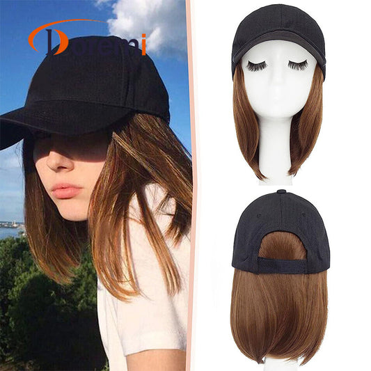 Canvas Sun Hat Short Hair Peaked Cap Straight Other Wig