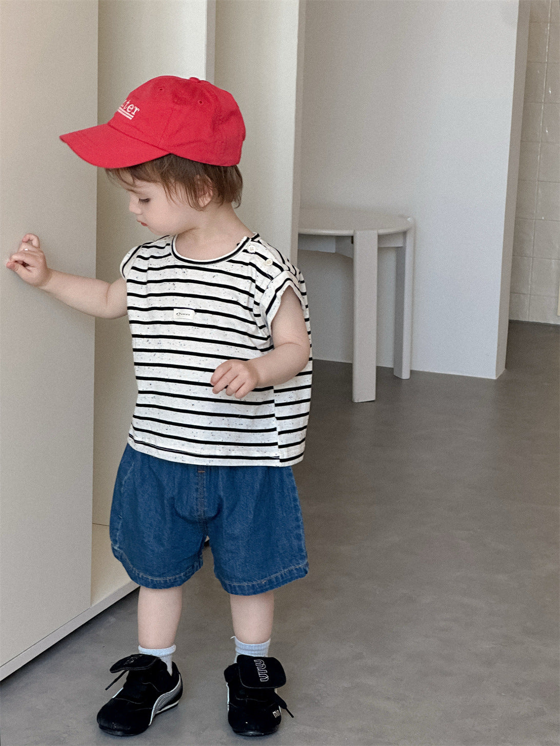 Children's Striped T-shirt Denim Shorts Summer Thin Korean Style Children's Suit