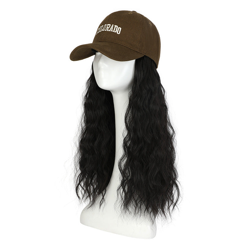 Women's Hat All-in-one Baseball Cap Fashion Artificial Hair Natural Big Wave Wig Long Curls