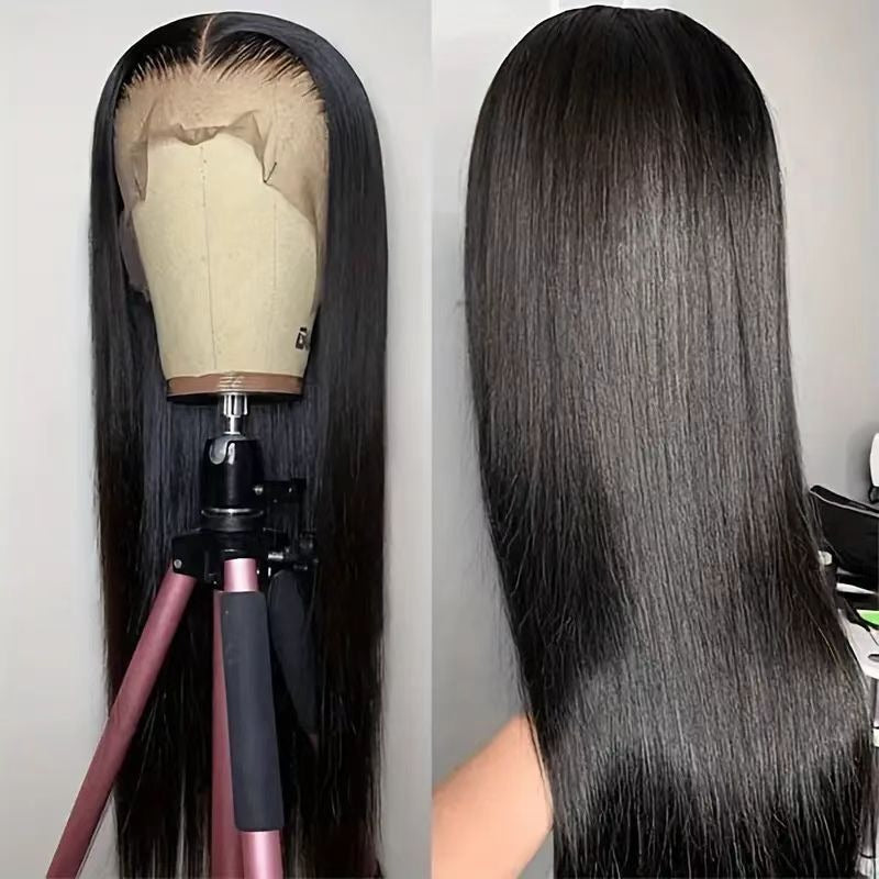 Casual Front Lace Human Hair Headgear Long Straight Wig