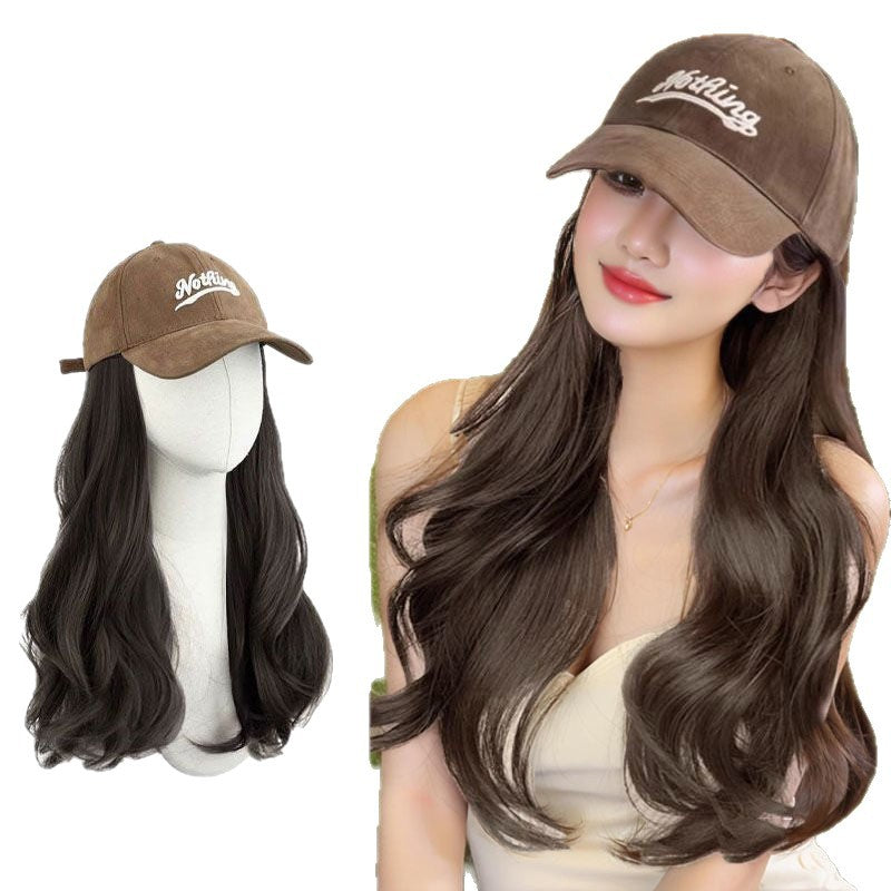 Children's Sun Shade Black Coffee Baseball Curly Hair Big Wig Long Curls