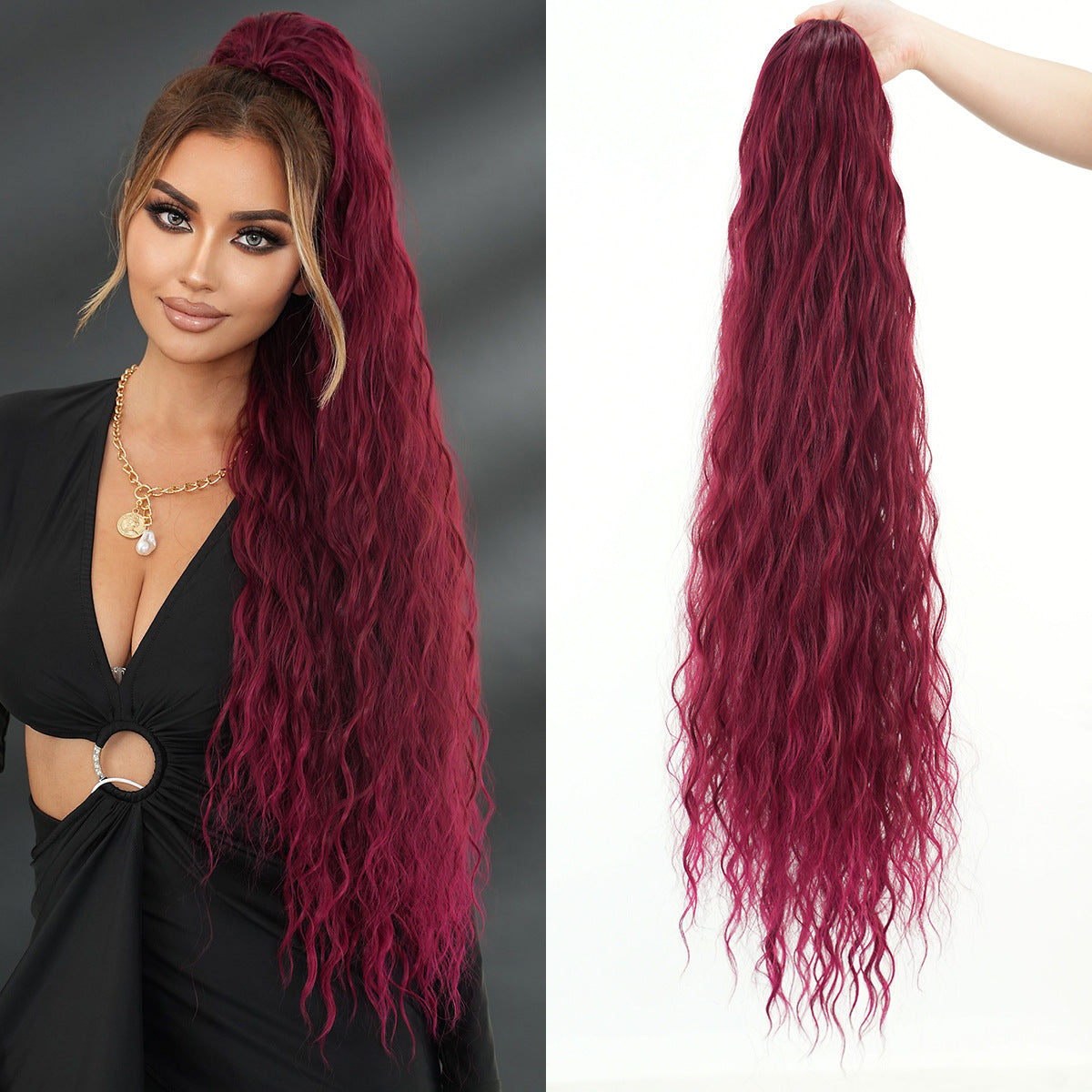 Inch Extra Long Curl Drawstring Net Pocket Elastic Water Wig Ponytail