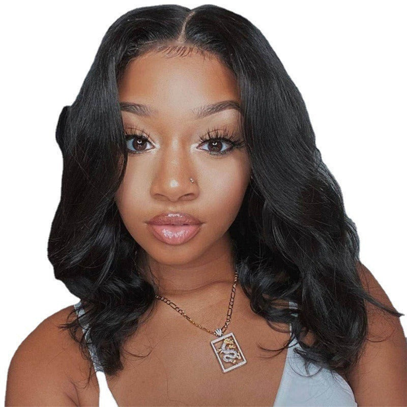 Women's Fashion Mid-length Black Waves Roll Fiber Wig Short Curly Hair