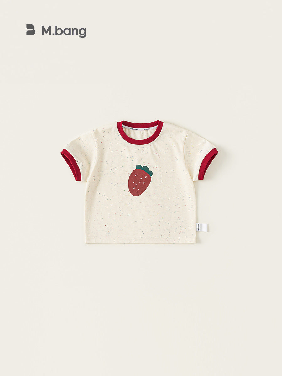 Women's & Children's Short-sleeved Contrast Color Top Cartoon Strawberry Round Neck Clothes For Children's T-shirt