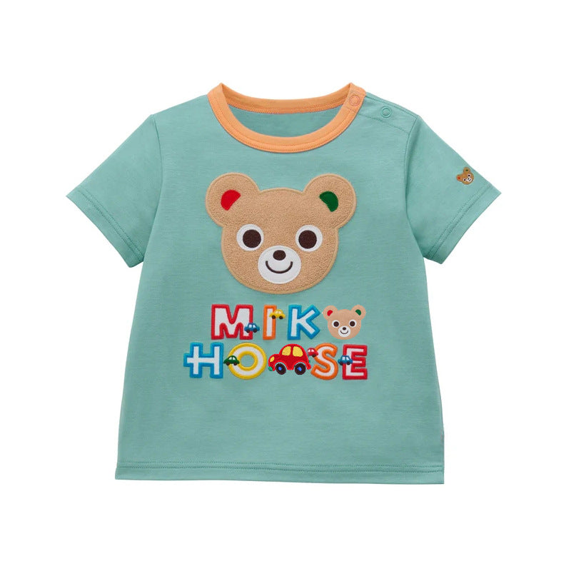 Children's Clothing Style Boy Cartoon Little Bear Rabbit Letter Embroidered Children's T-shirt