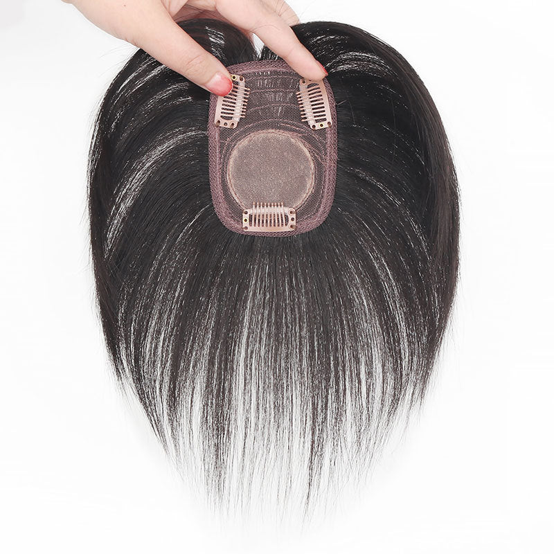 Women's Head Human Hair Hairpiece Lightweight Breathable Cover Gray Additional Volume Wig
