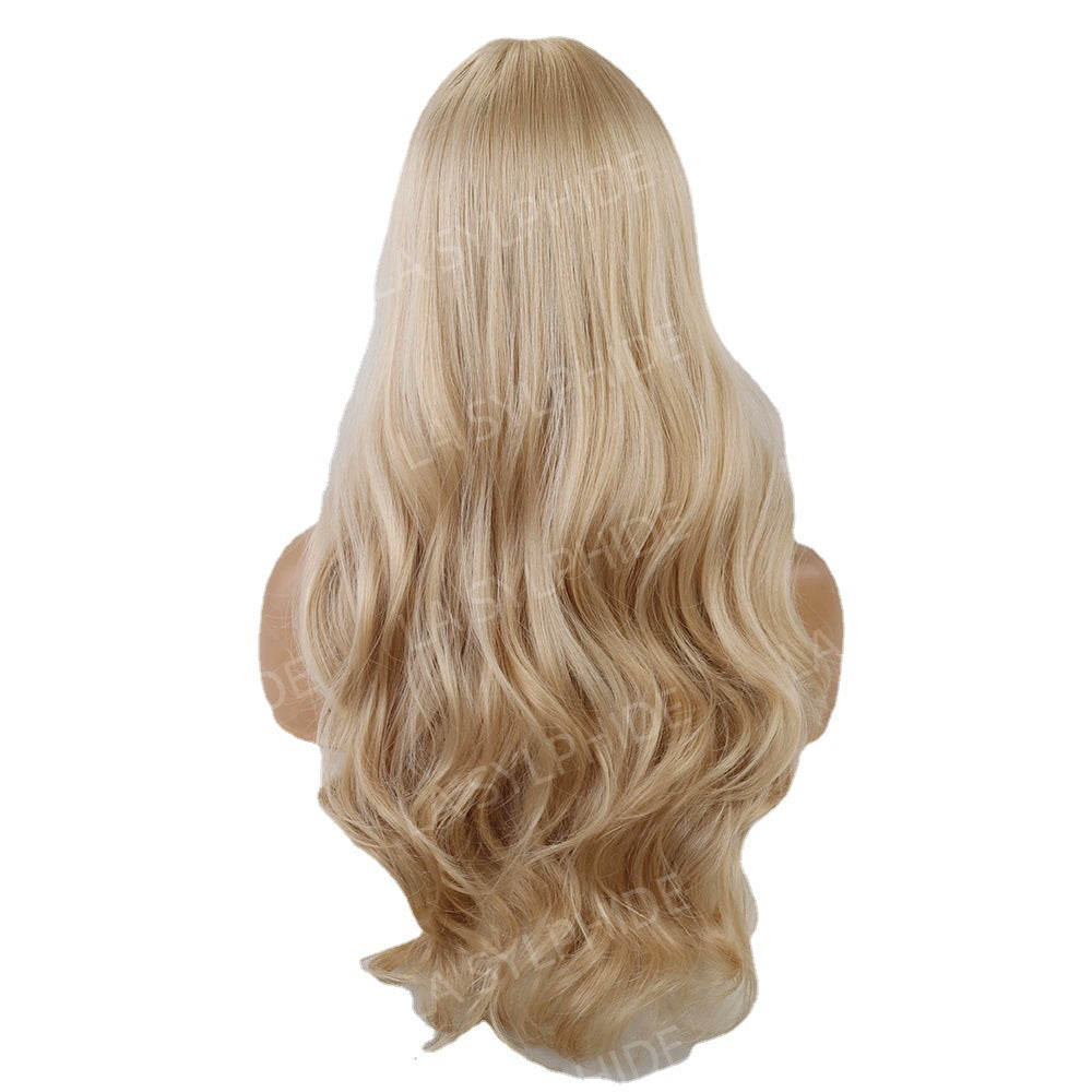 Women's Golden Curly Hair Bangs For Without Hand-woven Wig Long Curls