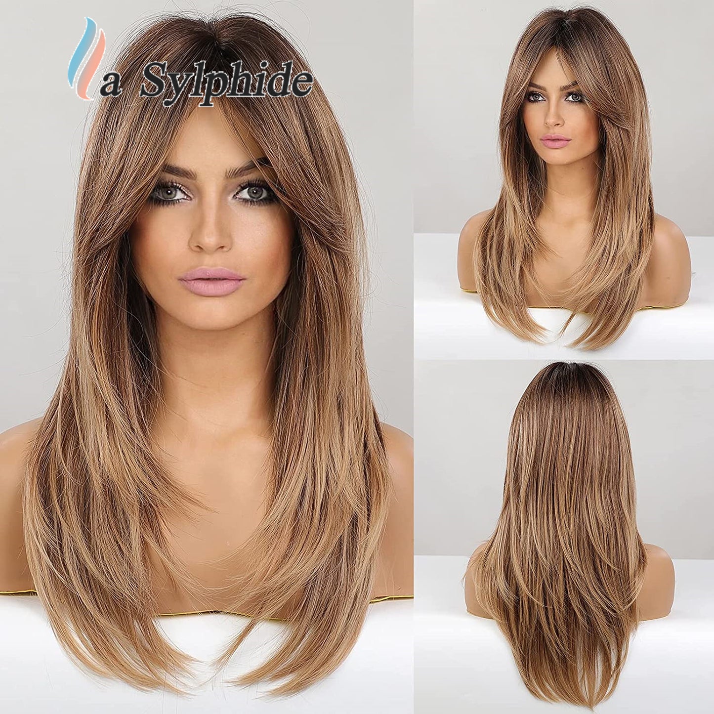 Bangs Mid-length Texture Hair Intellectual Female Mechanism Golden Synthetic Wigs Long Straight Wig