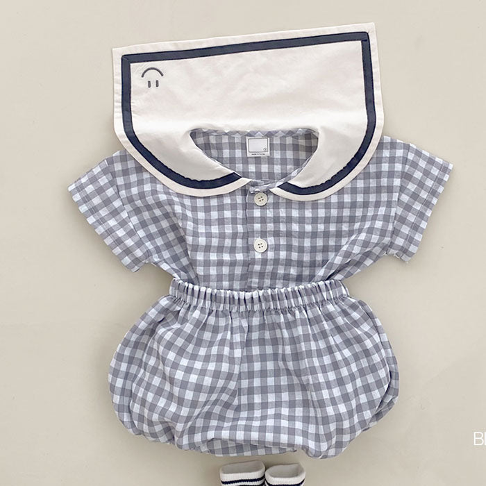 Style Infant Refreshing Plaid Academy Short Sleeve Bulky Underpants Born Children's Suit