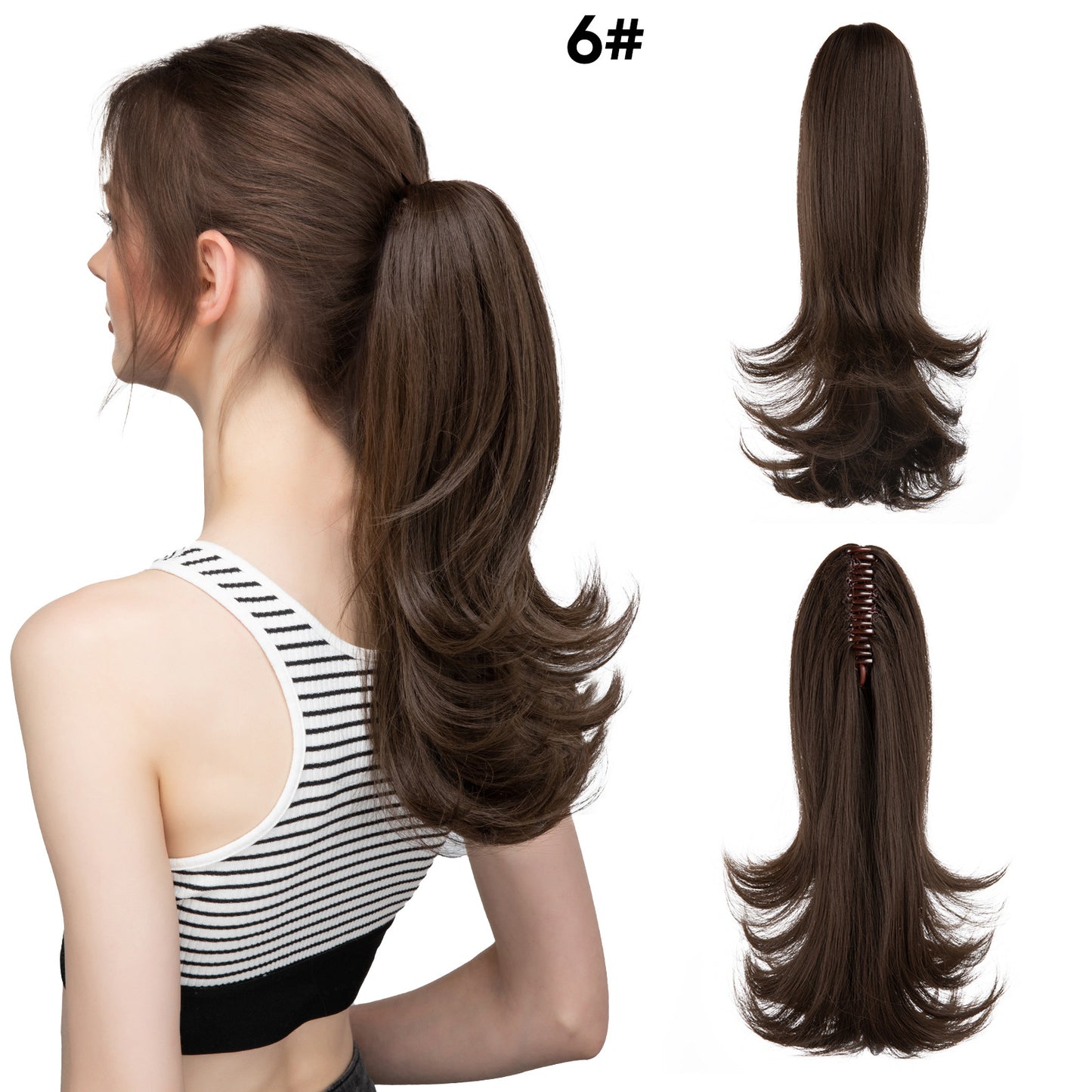 Women's Slightly Curly Short Grip Natural Jaws Clamp Wig Ponytail