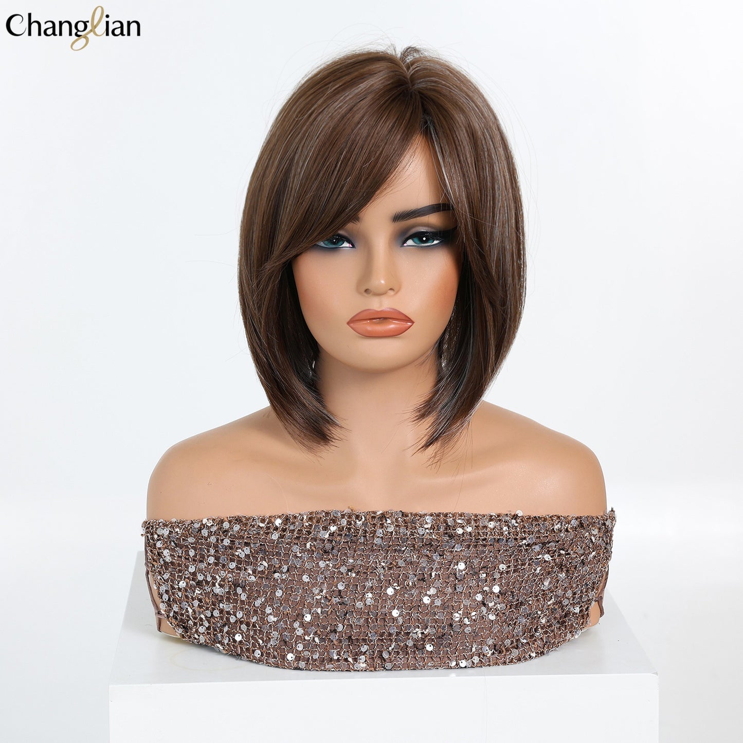 Brown Natural Fluffy Improving Face Feature Wig Short Straight Hair