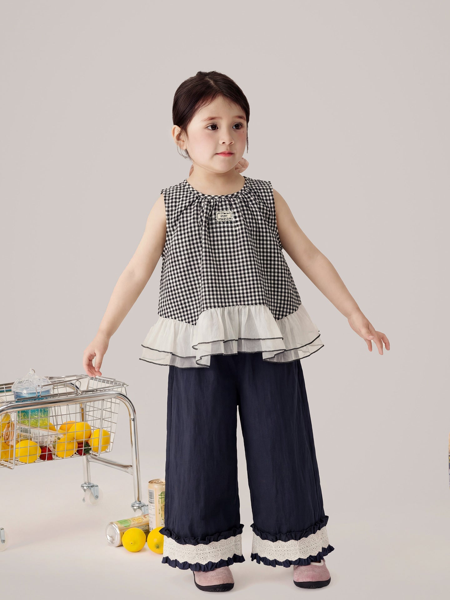 Children's Xie Clothing Summer Korean Loose Full Organza Short Sleeve Lace Children's Suit