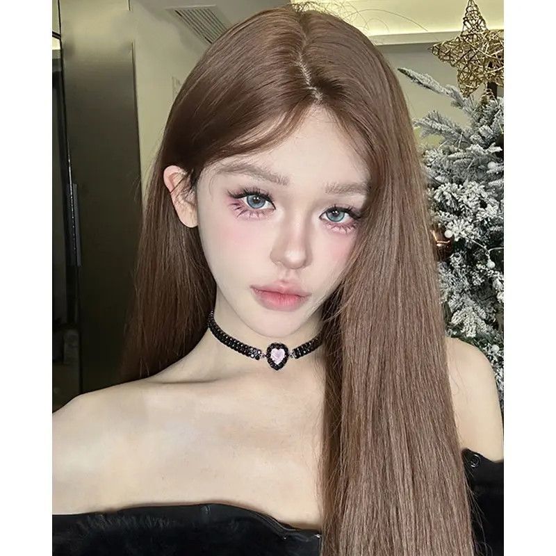 Wei Wen Green Wood Female Small Lace Medium Long Straight Wig