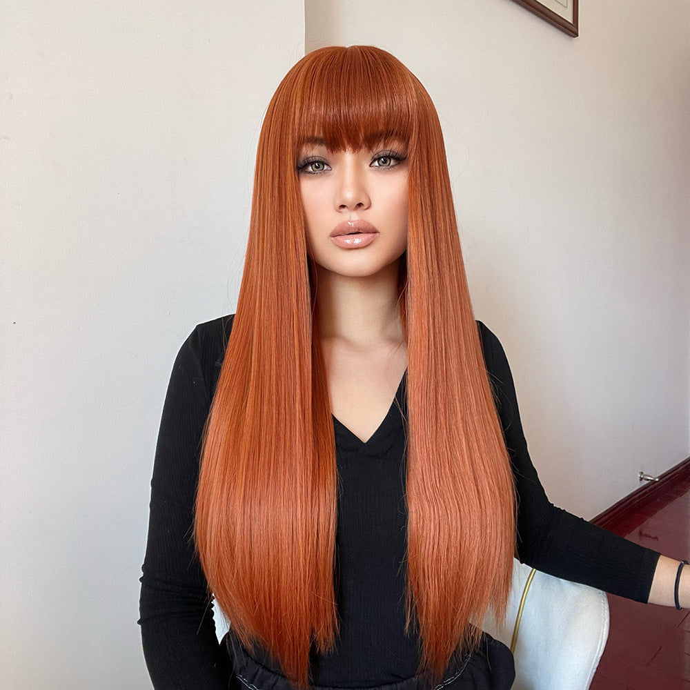 Bangs Gradient Gray Hair Chemical Fiber Head Long Straight Wig