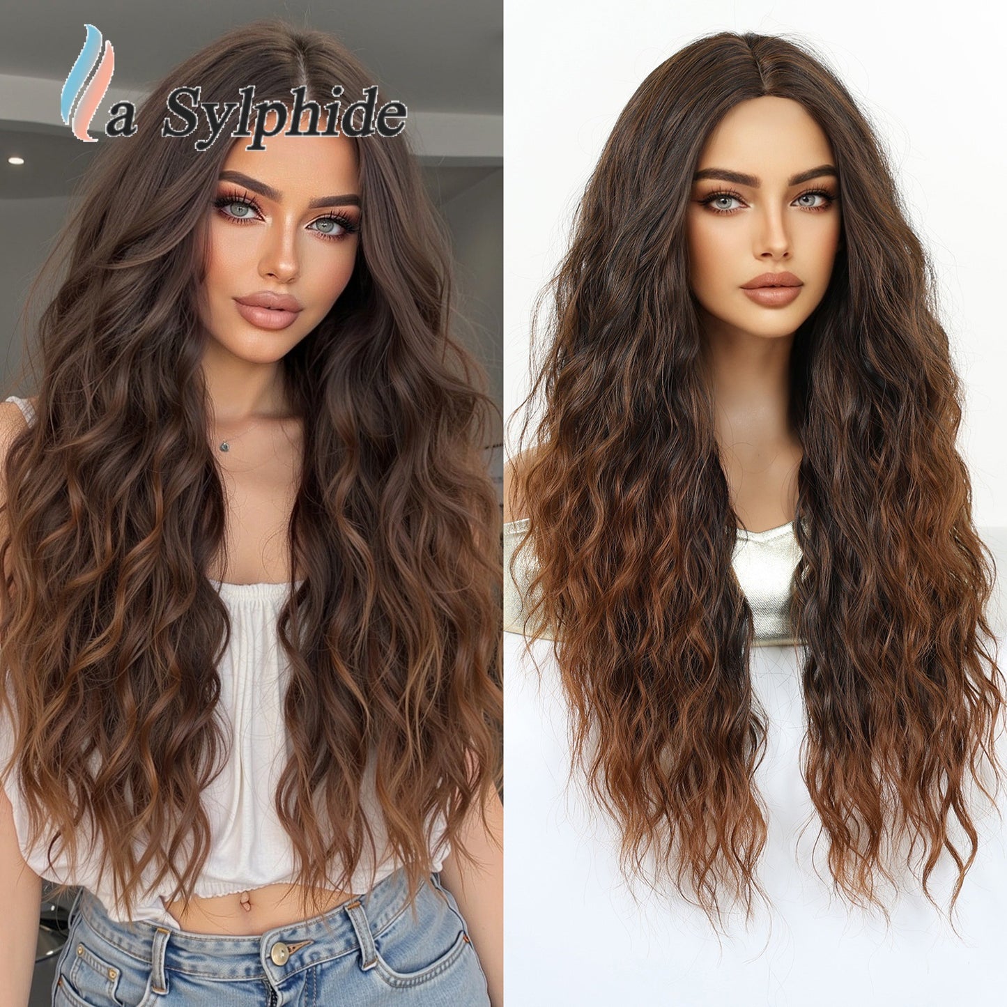 Braid Dark Brown Gradient Medium Curly Hair Fiber Chemical Wig Long Curls