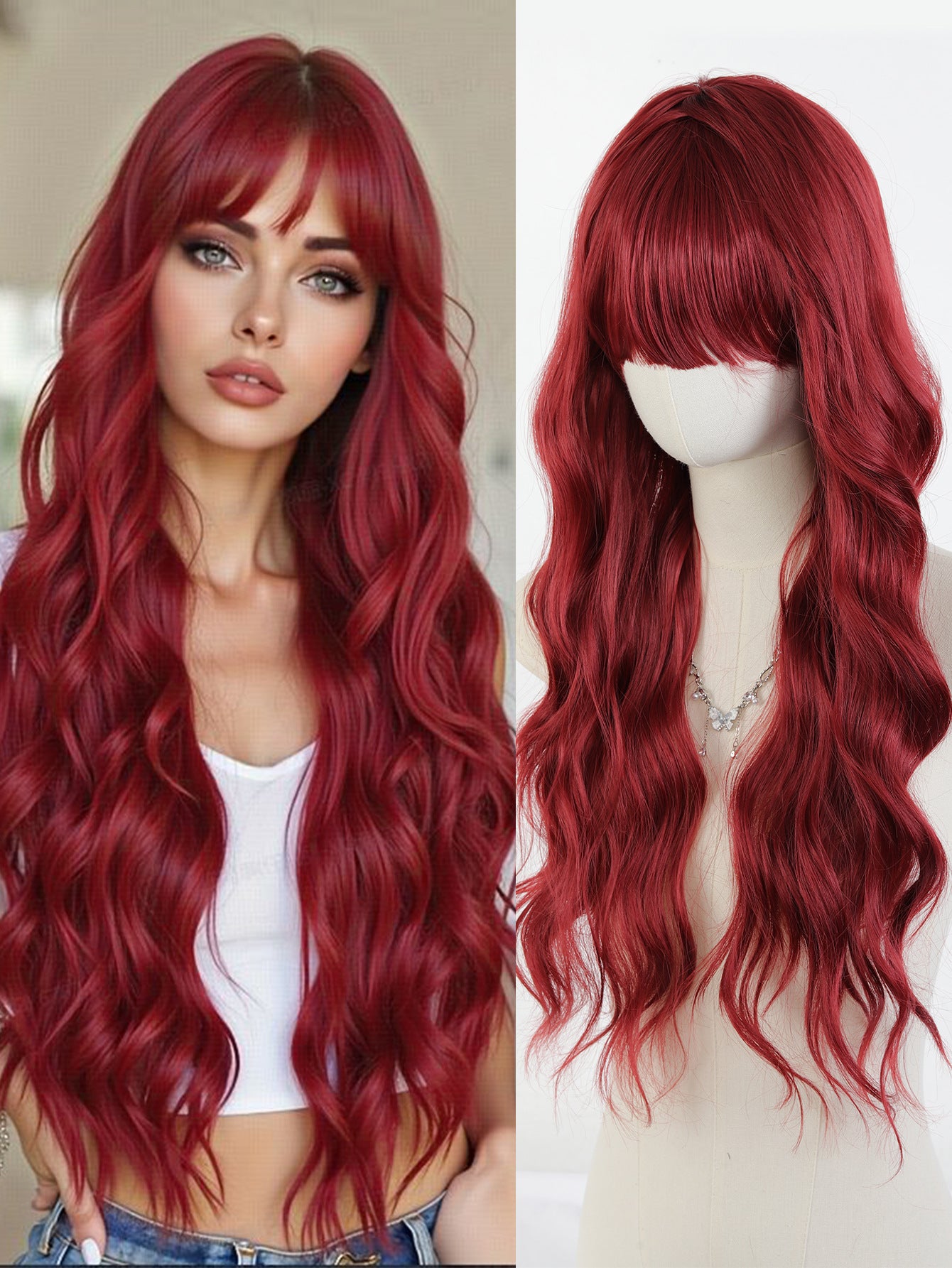 Scalp Head Dyed Black Brown Hair Straight Bangs Synthetic Wig Long Curls