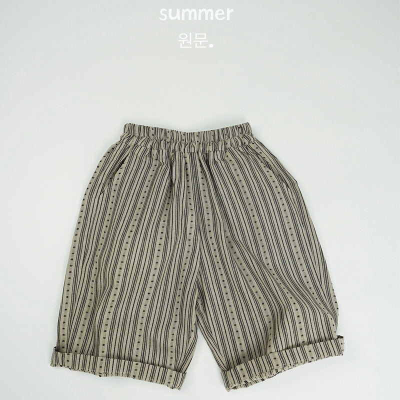 Children's Summer Korean Style Bermuda Shorts Boys Lightweight Striped Cropped Outer Children's Pants