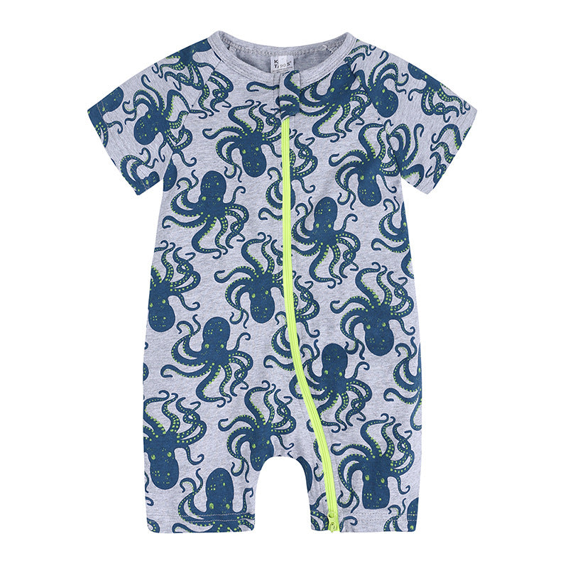 Short-sleeved Double Zipper One-piece Cotton Unisex Jumpsuit, Climbing Suit