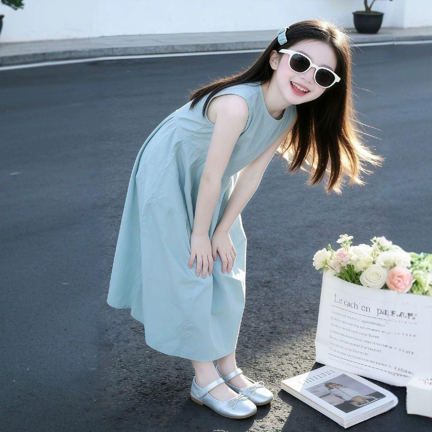 Children's Summer Clothing Versatile Vest Blue Design Children's Dress