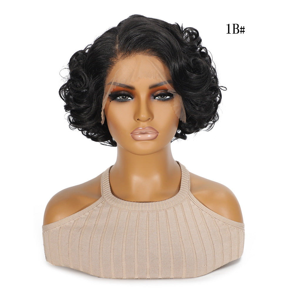 Chemical Fiber Short Curly Hair Split Head Cover Sewing Front Other Wig