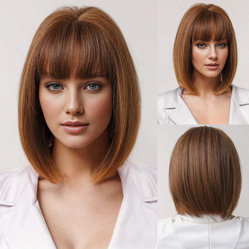 Trendy Female Gradient Wave Chemical Fiber Wig Short Straight Hair