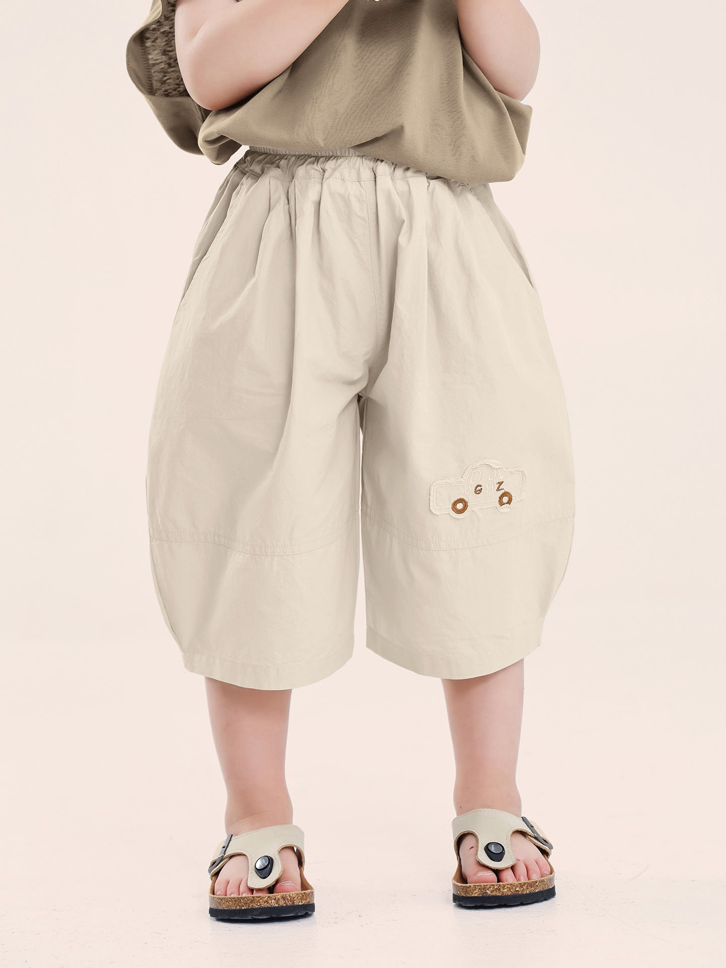 Children's Boy Summer Cotton Cropped Embroidered Middle Children's Pants