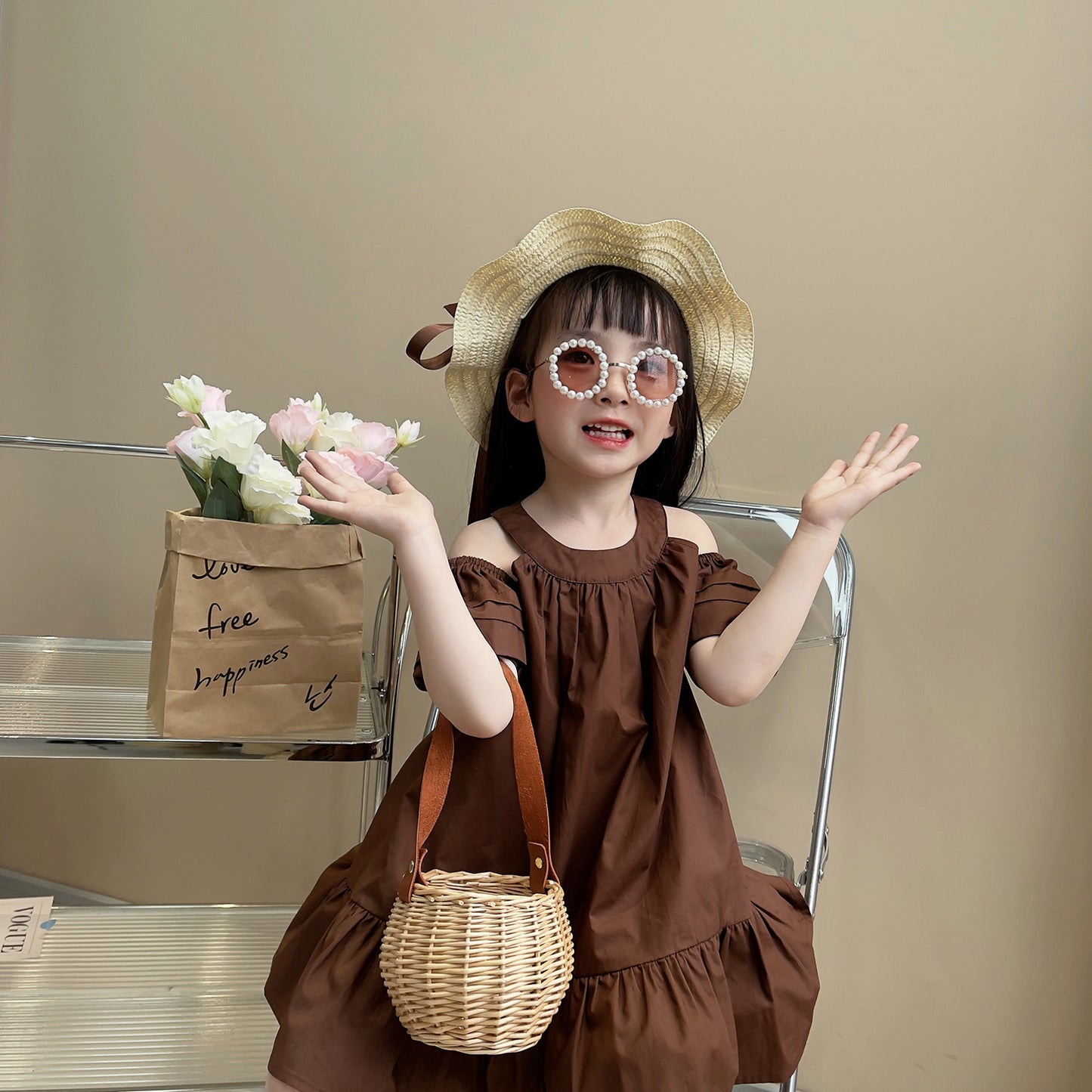 Summer Korean Cute Solid Color Cool Children's Dress