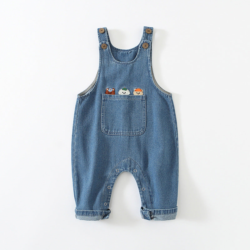 Children's Overalls Korean Infant Toddler Soft Denim Cartoon Children's Pants