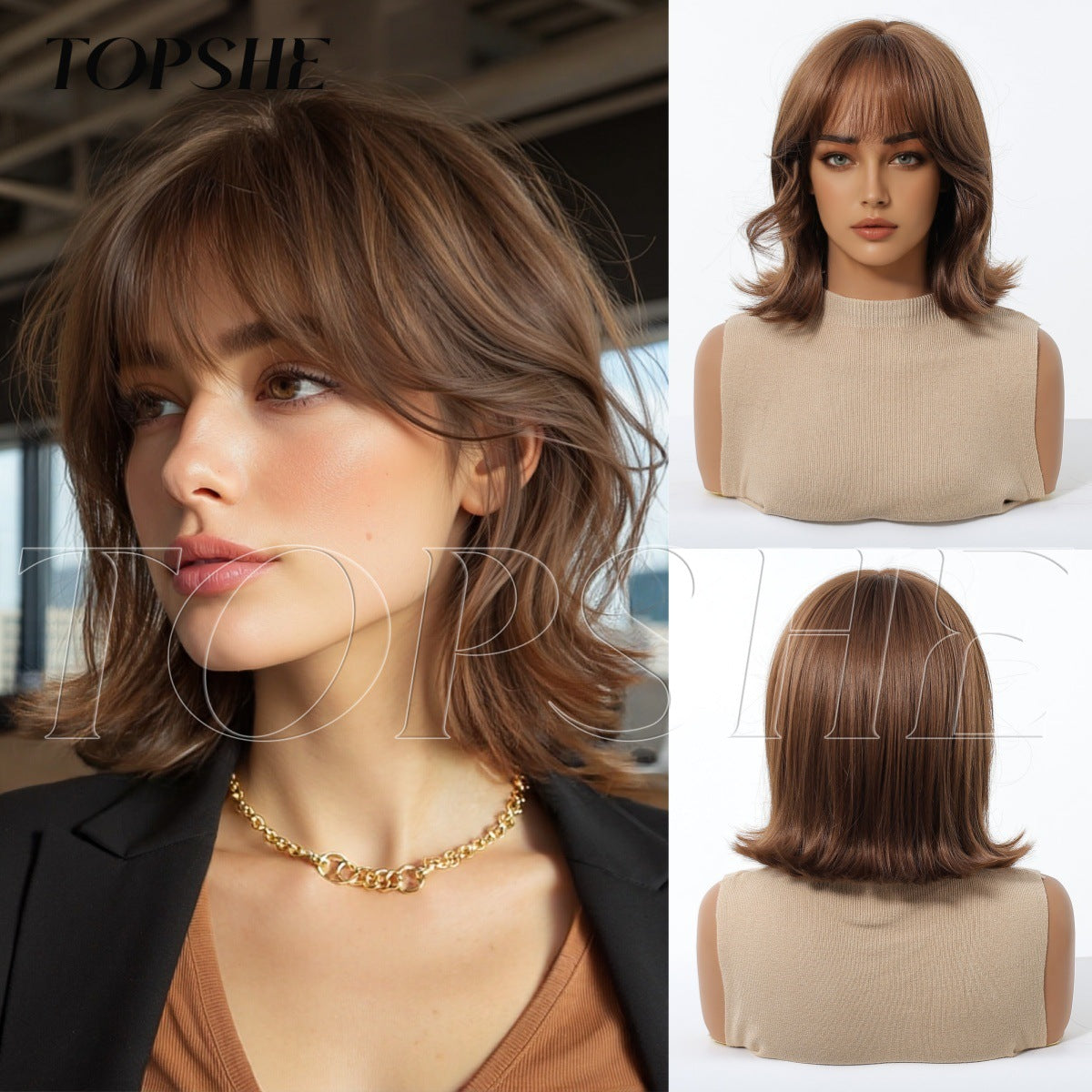 Seamless Simulation Scalp Full Top Fiber Wig Short Curly Hair