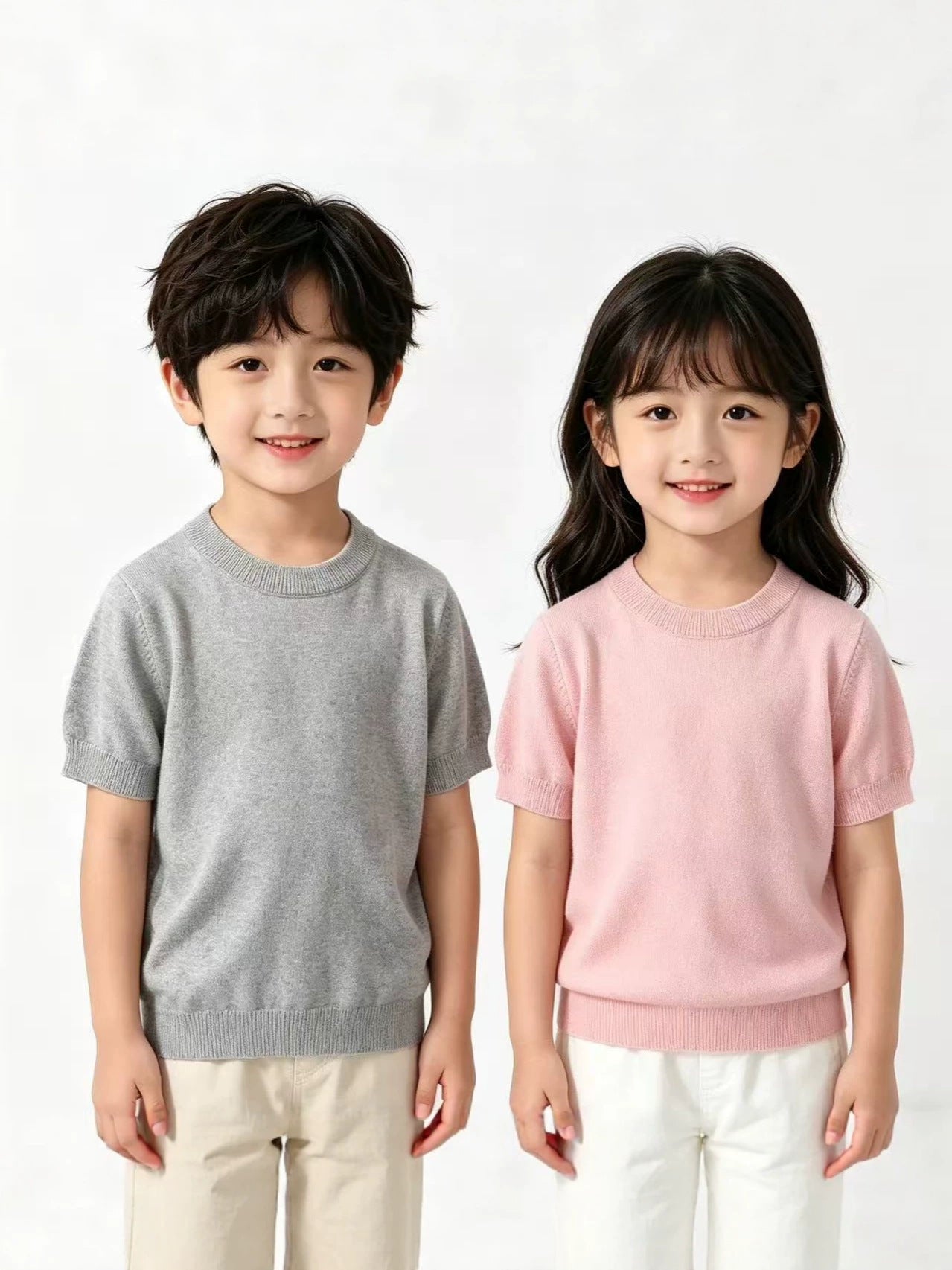 Children's Color Knitted Short-sleeved Combed Cotton Boys Lazy Casual Children's T-shirt
