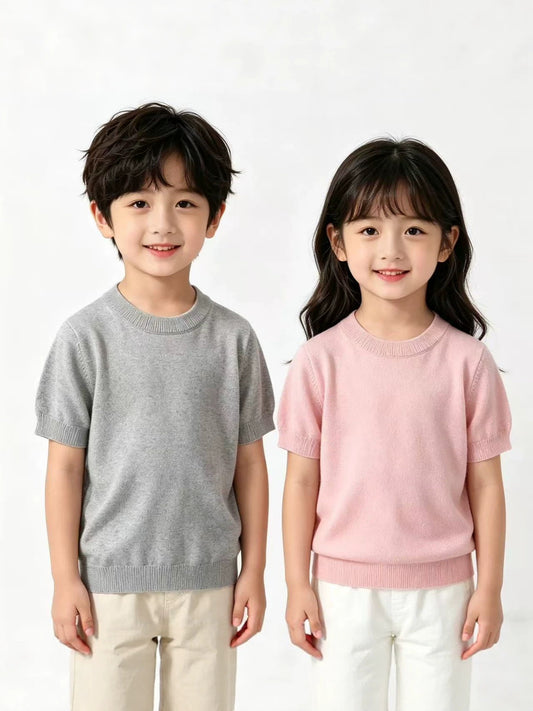 Children's Color Knitted Short-sleeved Combed Cotton Boys Lazy Casual Children's T-shirt
