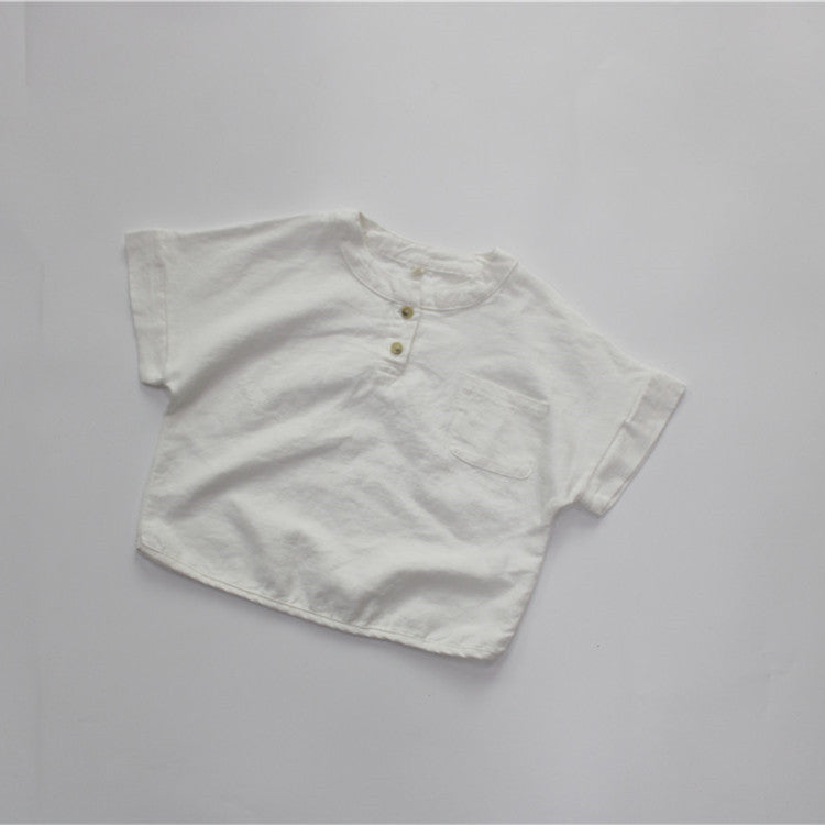 Neck Short Sleeve Solid Color Korean Style Buckle Top Children's T-shirt