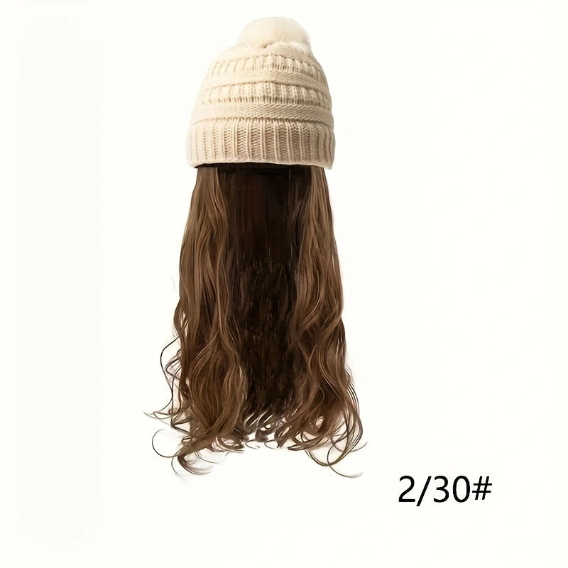 Women's Winter Knitted Hat Integrated Daily Wear Wig Long Curls