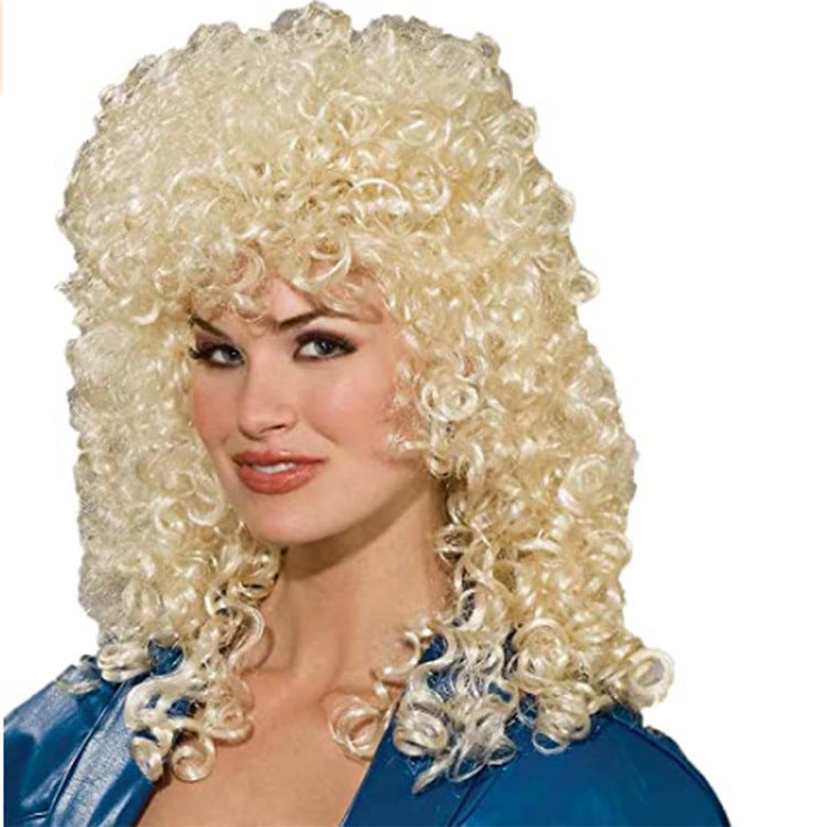 Women's Halloween Golden Retro Festival Tall Hat Wig Short Curly Hair