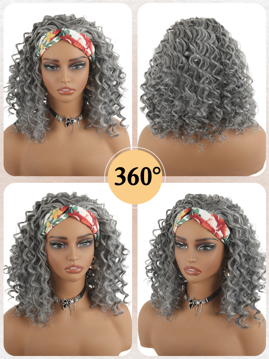 Women's Black Ice Ribbon Hand Wrapped Small Wig Short Curly Hair