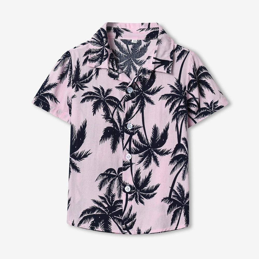 Children's Summer Neutral Printed Cotton Cardigan Trendy Hawaiian Short Children's Shirt