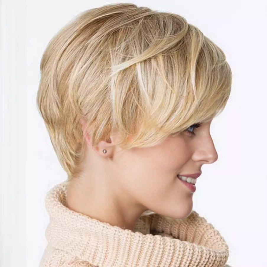 Women's Fashion Gradient Mixed Color Side Bangs Partial One Wig Short Straight Hair