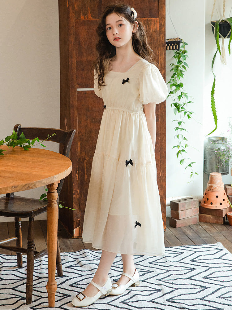 Chiffon Summer Short Sleeve Puff Korean Children's Dress
