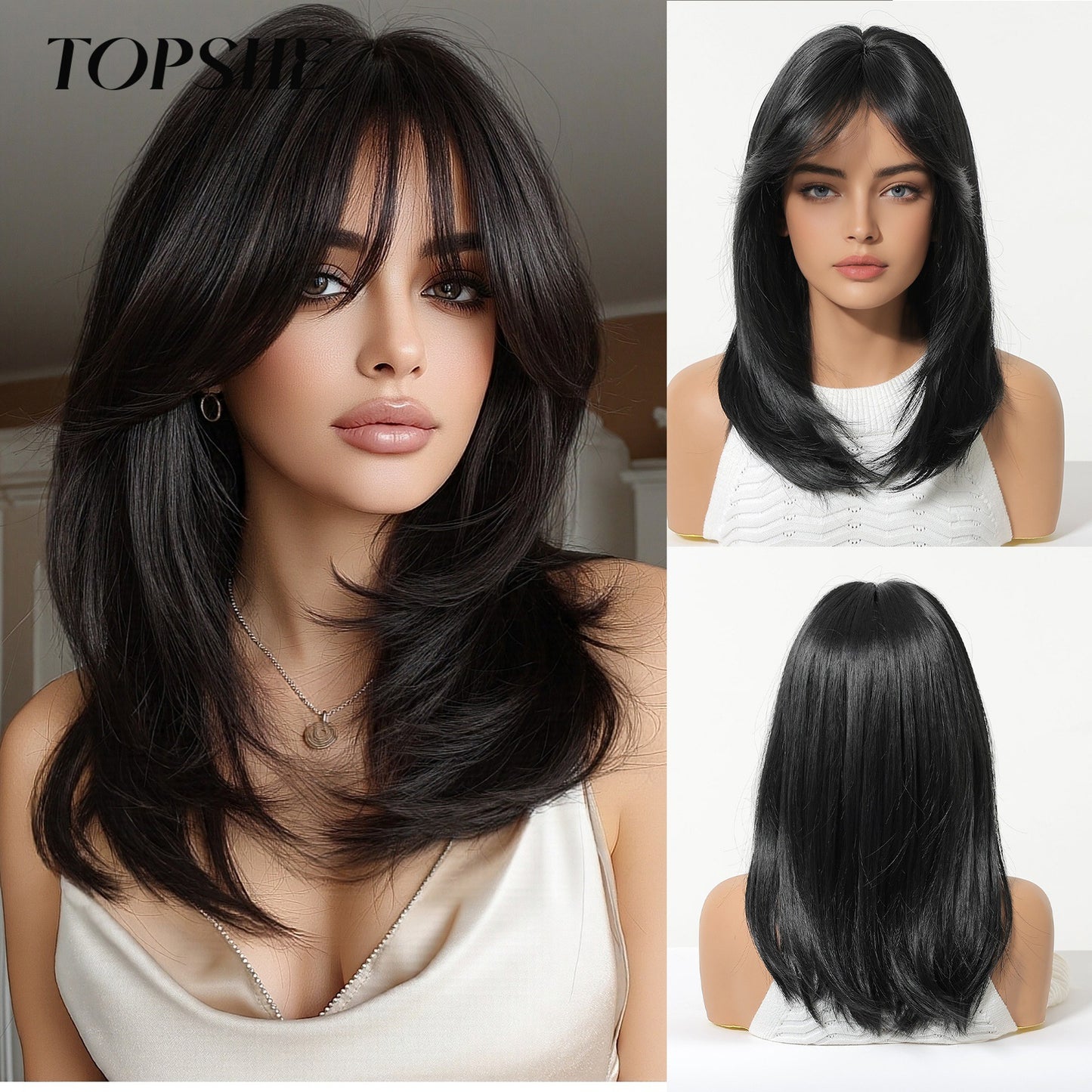 Bangs Head Dyed Gradient Brown Layered Long Straight Wig