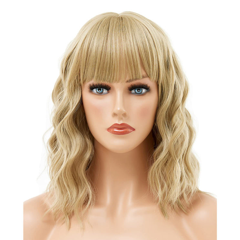 Women's Mid-length Straight Bangs Water Ripple Fashion Wig Short Curly Hair