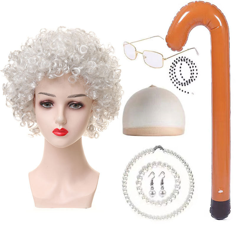 Halloween Old Lady Festival Short Hair Curly Cos Wig