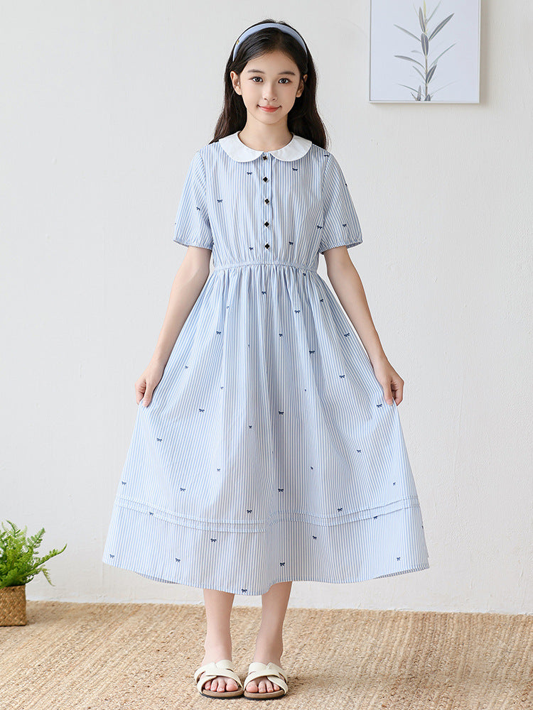 Doll Collar Preppy Style Striped Skirt Children's Dress