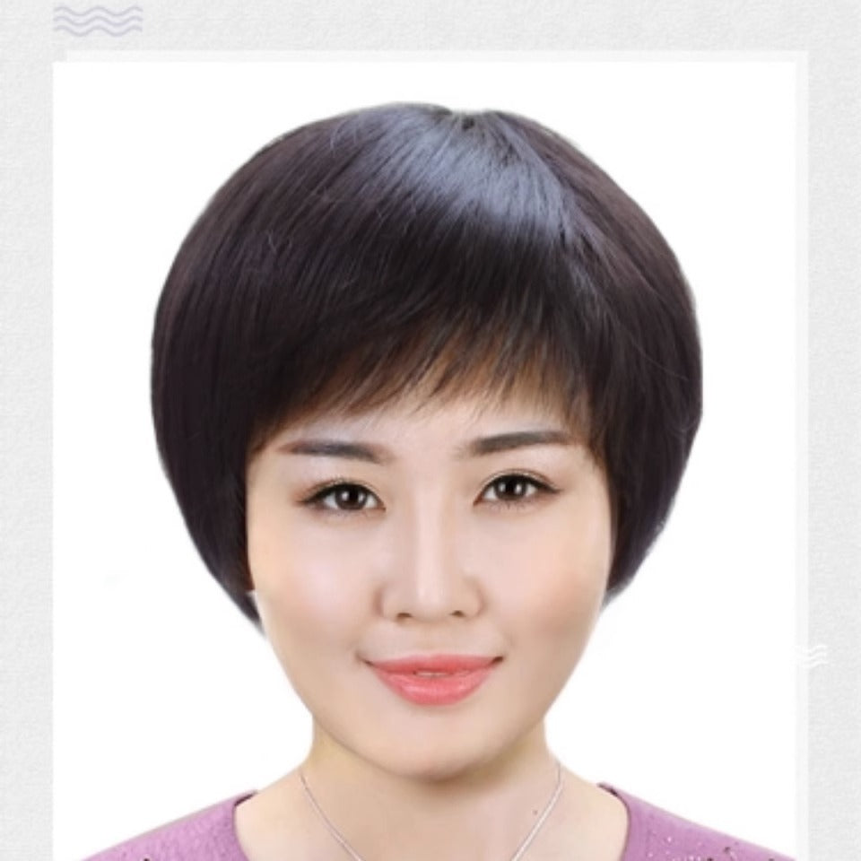 Women's Real Mother Human Chemotherapy Wigs Simulation Wig Short Straight Hair