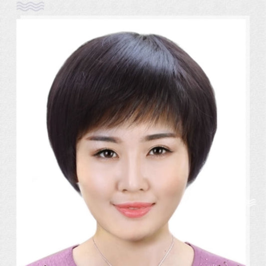 Women's Real Mother Human Chemotherapy Wigs Simulation Wig Short Straight Hair