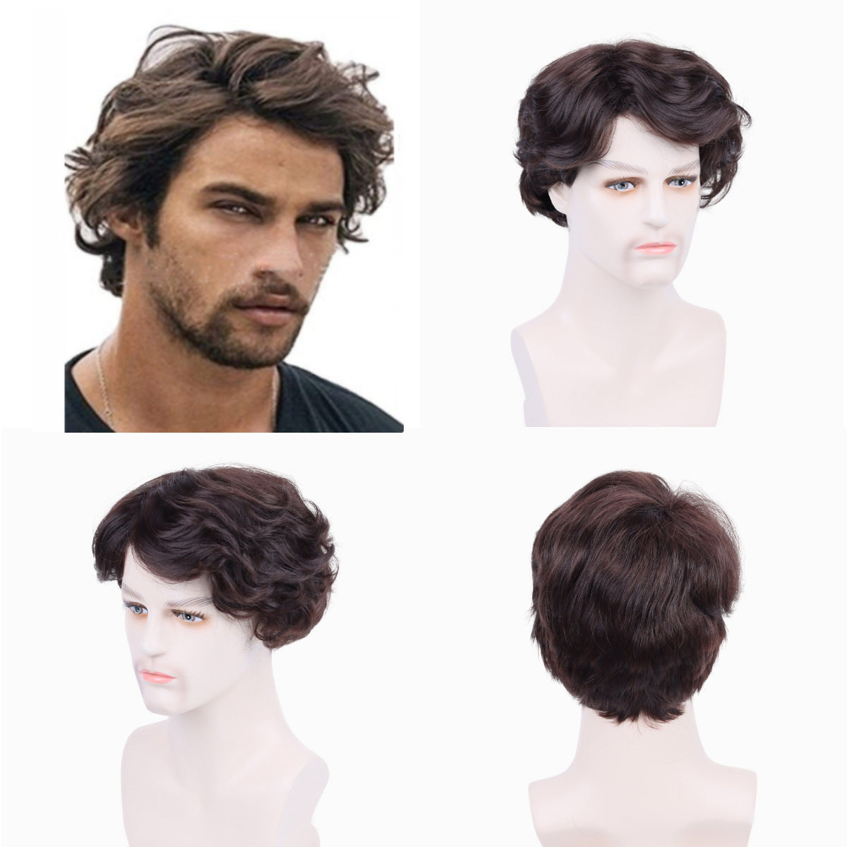 Men's Chemical Fiber Hairstyle Rose Net Sier Wig Short Straight Hair
