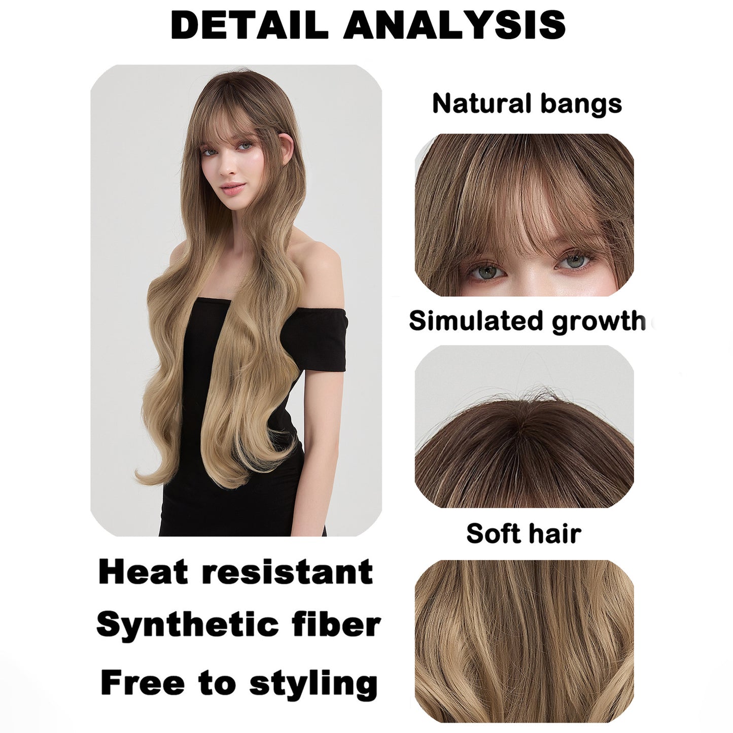 Women's Gradient Golden Brown High Skull Top Matte Silk Curly Wig Long Curls